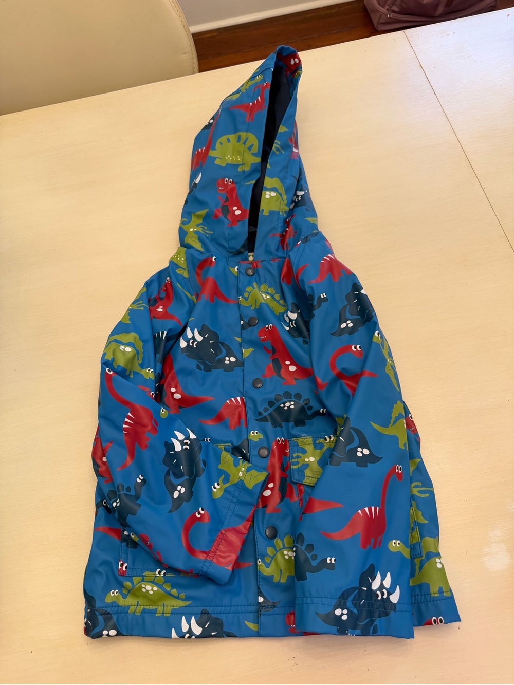 OAKI- size 4T • VGUC • Kids Blue Dinosaur Raincoat with Hood